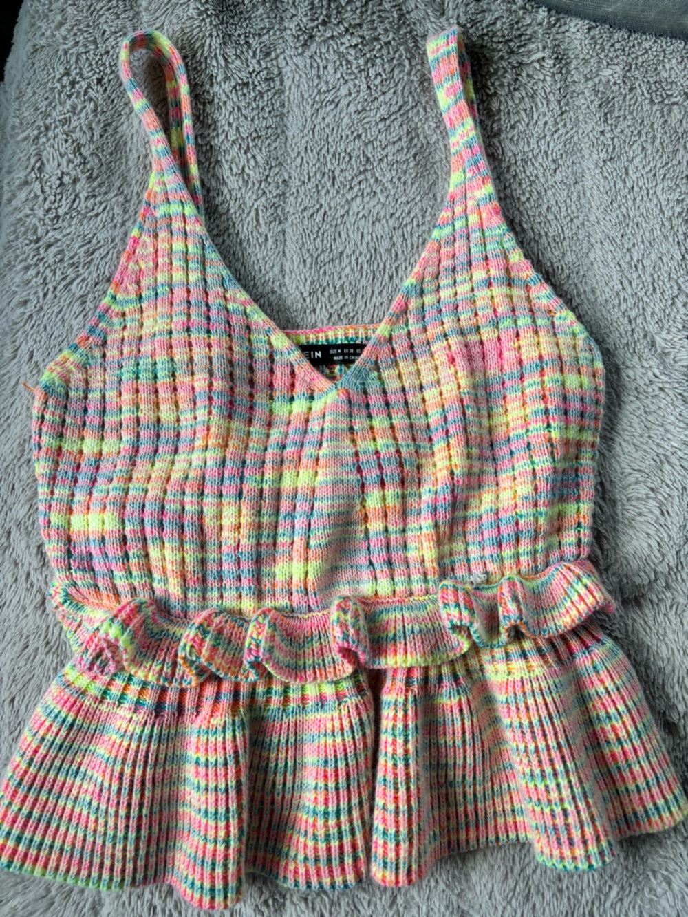 SHEIN Multicolor Pastel Striped Knit Crop Top